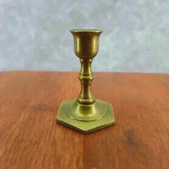 Brass Candle Holder Vintage 2.5"x1.75" Mini Hexagon Base EUC - Picture 1 of 6